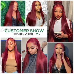 99J Burgundy 13X4 Lace Front Wigs Human Hair 180% Density 28 Inch Straight Lace Front Wigs Human Hair Wig for Women with Baby Hair