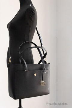 Michael Kors Maisie Large Black Pebbled Leather 3-in-1 Multifunctional Crossbody Clutch Tote Bag